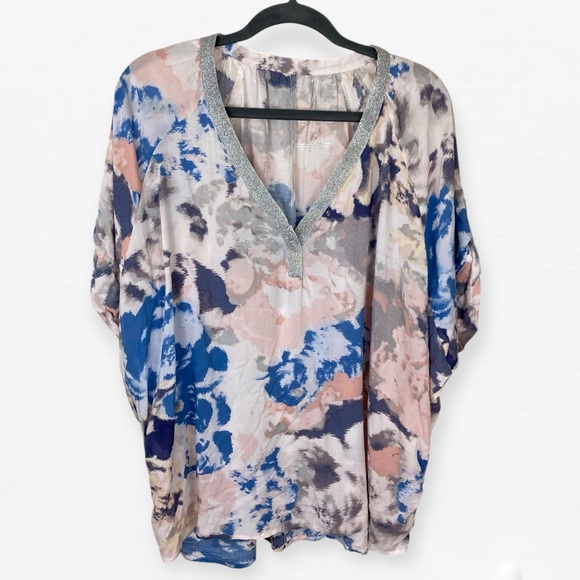 Juicy Couture Blue and Pink Flutter Short Sleeve V-Neck Blouse top XL - Picture 5 of 8